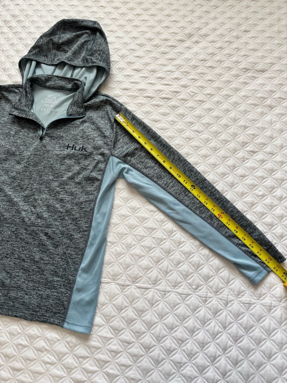 Huk Coldfront Icon X Long Sleeve Hoodie Baltic Sea Heather Fishing Size S - Picture 11 of 16
